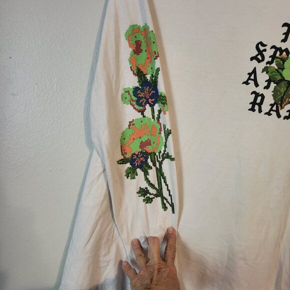 Bershka "THE SMELL AFTER RAIN" floral Men's Long Sleeve T shirt Size M off white - Picture 6 of 7